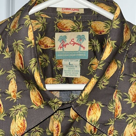 Reyn Spooner Pineapple Cotton Lawn Swingers Party Travel Aloha Hawaii Shirt L - Picture 3 of 5
